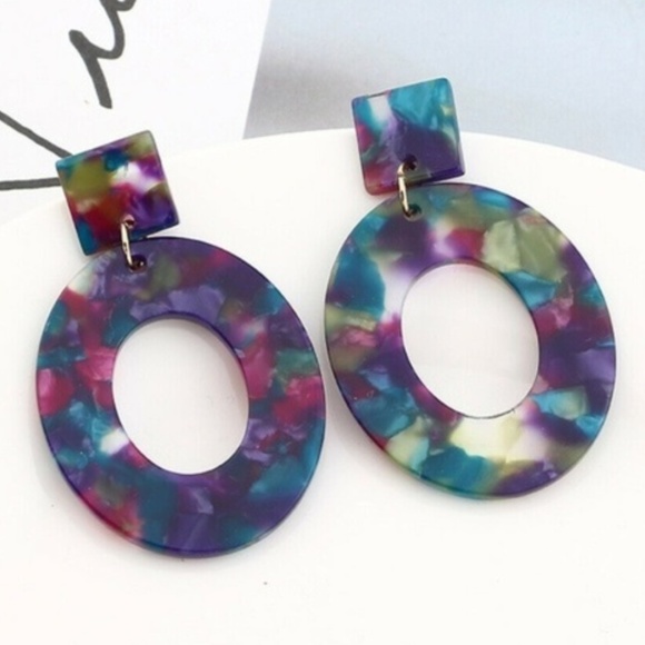 NWOT Rainbow Tortoise Shell Oval Earrings - Picture 5 of 10